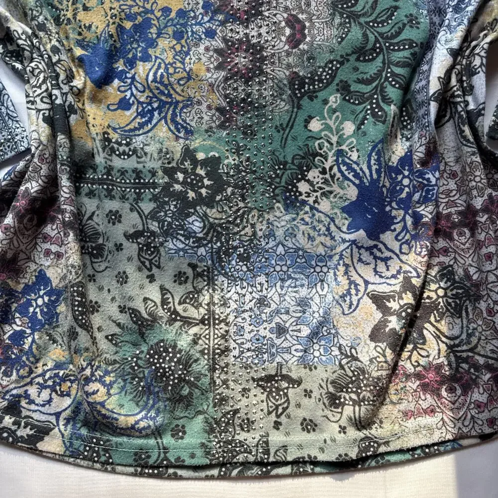 Gloria Vanderbilt Floral Top Womens Large Boho Chic Grunge Fairy Y2K Vibes - Picture 5 of 7